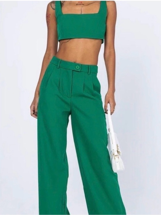Princess Polly Pants - Princess Polly Emerald Green High-Waist Wide Leg Pants